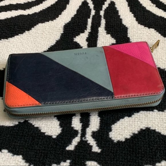 Fossil Leather Zip Around Wallet Multicolored Patchwork - Picture 5 of 10